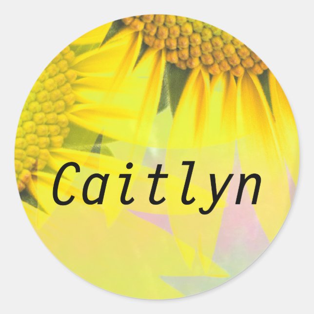 Caitlyn Rainbow Sunflower Nom Stickers (Devant)