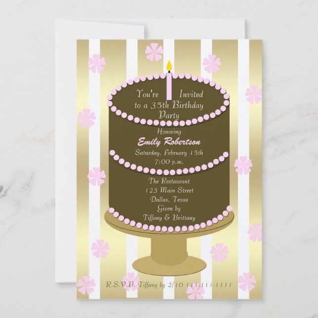 Cake 35th Birthday Party Invitation 35th in Pink (Devant)