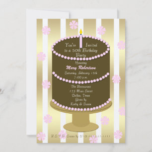 Cake 50th Birthday Party Invitation 50th en rose