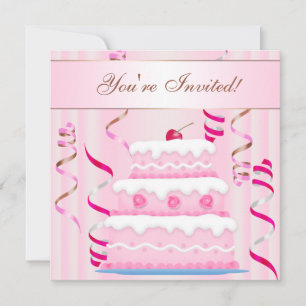 Cake and Streamers Invitation d'anniversaire