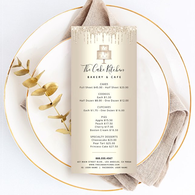 Cake Bakery Gold Glitter Pastry Chef Dessert Menu  (Créateur téléchargé)