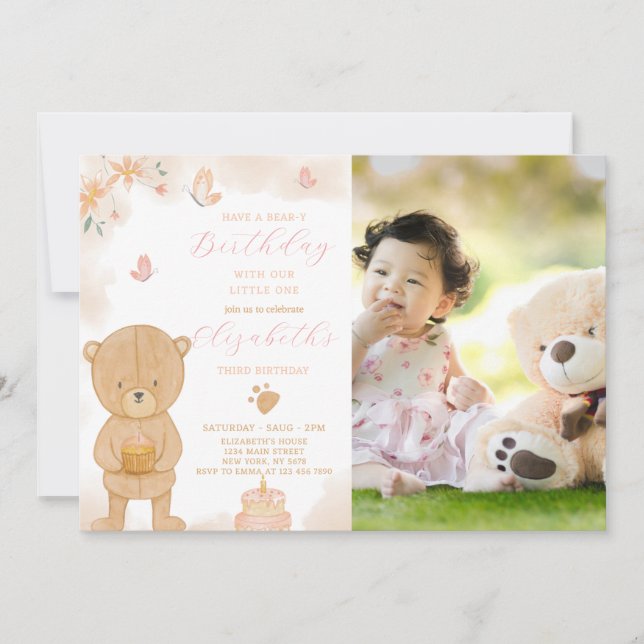 Cake Teddy Anniversaire Invitation Avec photo (Devant)