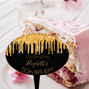 Cake Topper fête d'anniversaire parties scintillant d'or noir 