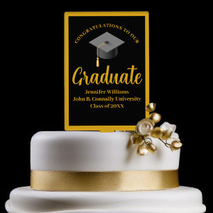 Cake Topper Gold Black Graduation Félicitations Diplômé