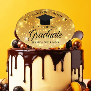 Cake Topper Gold Sparkle Graduate Custom 2024 Graduation Party