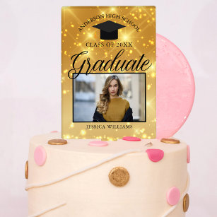 Cake Topper Gold Sparkle Graduate Photo Chic Custom Graduate