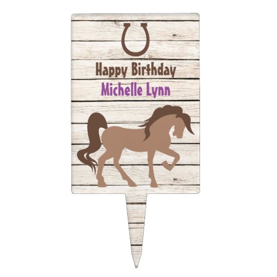 Cake Topper Joli Cheval Brown Et Anniversaire De La Fille De L Zazzle Fr