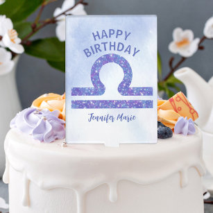 Cake Topper Jolie Libra Sign Custom Purple Joyeux anniversaire