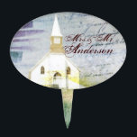 Cake Topper mariage rustique vintage de chapelle de pays<br><div class="desc">haut de forme vintage élégant de gâteau de mariage campagnard de chapelle d'église---comporte une photographie d'une vieille église historique de pays et des manuscrits romantiques d'écriture. Le thème bleu et blanc simple pourtant élégant de couleur la fait si élégant et sophistiqué avec un contact de sensation de pays… Cette image...</div>