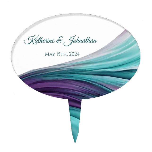 Cake Topper Moderne Mariage-violet et Turquoise (Devant)