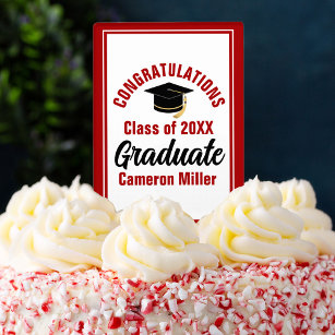 Cake Topper Red Félicitations Graduate Custom 2024 Party