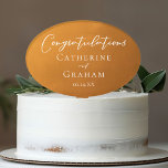 Cake Topper Rustic Gold Typographie Félicitations Mariage<br><div class="desc">Cette garniture à gâteau mariage or rustique présente une élégante typographie blanche lisant des félicitations au coule heureux sur un dégradé de tonalité terre sobre. Les teintes simples orange pâle et marron suivent les tendances d'automne actuelles pour un mariage bohème cet automne. Complétez le look avec votre script minimaliste sur...</div>