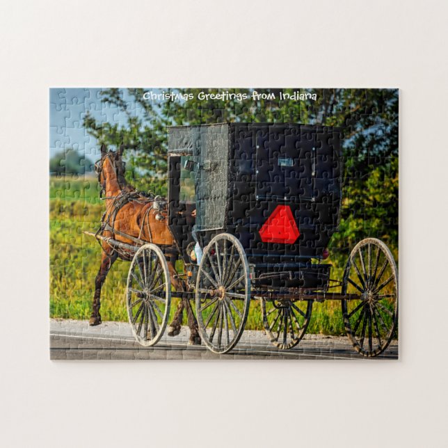 Calèche à cheval amish Indiana. Puzzle (Horizontal)