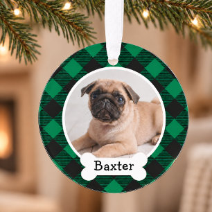 Calèche de Noël en vichy vert et photo de chien pe
