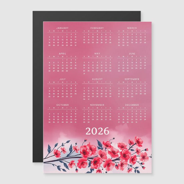 Calendar 2026 with flowers (Devant / Derrière)