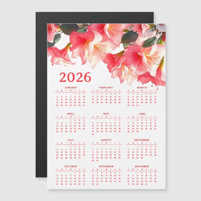 Calendar 2026 with flowers (Devant / Derrière)