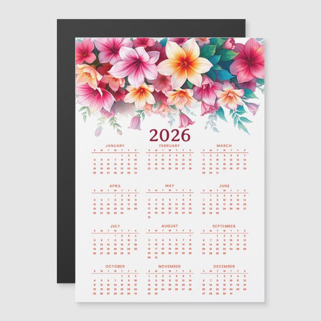 Calendar 2026 with flowers (Devant / Derrière)