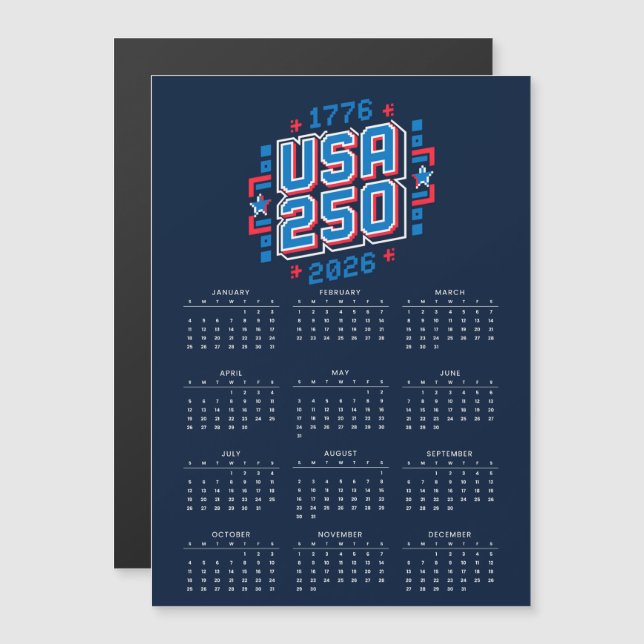 Calendar USA 250 – 1776 to 2026 Pixel Art (Devant / Derrière)