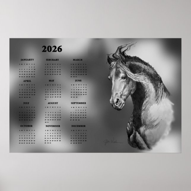 Calendar, Yearly Beautiful Stallion Horse Poster (Devant)