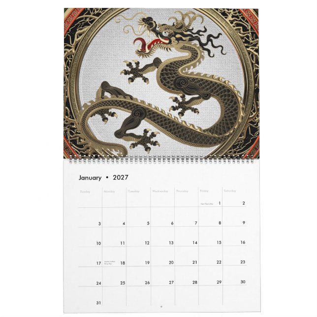 Calendrier [100] Dragon oriental sacré noir et or (Jan 2027)