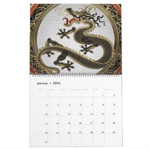 Calendrier [100] Dragon oriental sacré noir et or