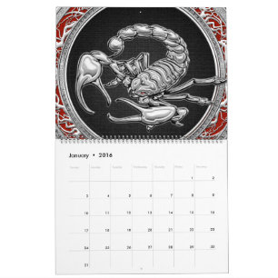 Calendrier [100] Scorpion d'argent sacré sur noir