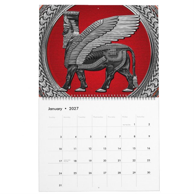 Calendrier [100] Taureau ailé assyrien : Argent et lamassu no (Jan 2027)