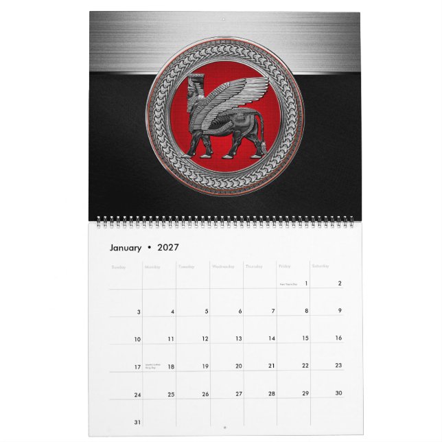Calendrier [100] Taureau ailé assyrien : Argent et lamassu no (Jan 2027)