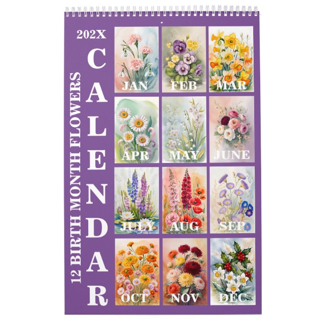 Calendrier 12 Birth Month Flowers 2026 Wall Calendar (Protection)