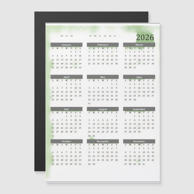 Calendrier 12 Mois 2026 (Devant / Derrière)