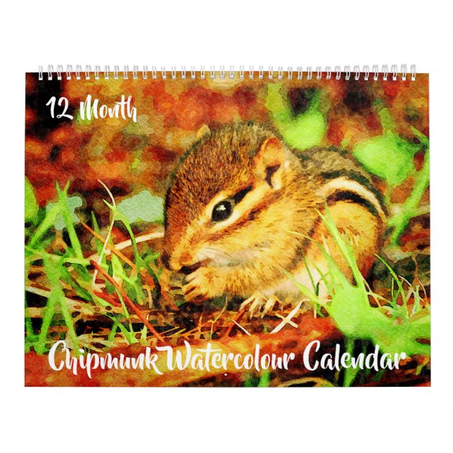 Calendrier 12 mois - Aquarelle de la faune des Chipmunks rayé (Protection)