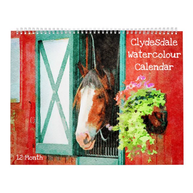 Calendrier 12 Mois Clydesdale Cheval Lourd Aquarelle Cadeaux (Protection)