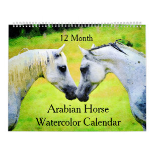 Calendrier 12 Mois de cadeaux d'aquarelle de Chevaux arabes f