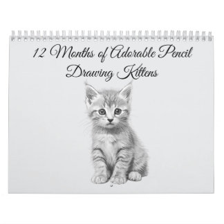 Calendrier 12 Mois de Chatons Adorables au Crayon