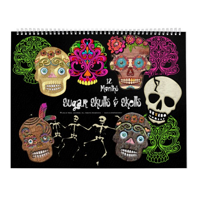 Calendrier 12 mois de crânes et de crânes de sucre mexicains (Protection)