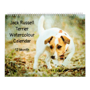 Calendrier 12 Mois Jack Russell Chiens Terrier Aquarelle Cade