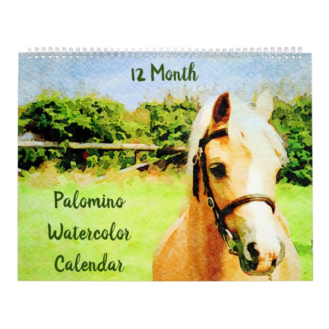 Calendrier 12 Mois Palomino Horses Ponies Aquarelle Cadeaux (Protection)