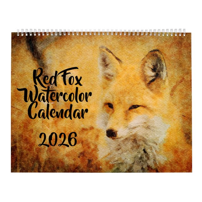 Calendrier 12 Peintures à l'aquarelle de renards roux mignons (Protection)