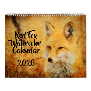 Calendrier 12 Peintures à l'aquarelle de renards roux mignons