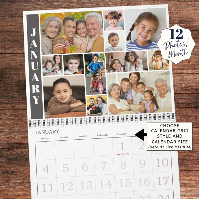 Calendrier 12 Photos Modernes Par Mois Collage Photo (Créateur téléchargé)