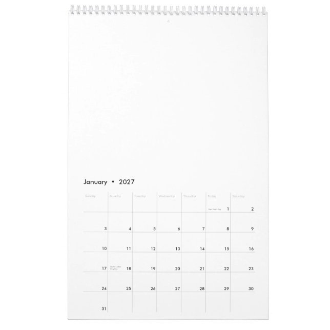 Calendrier | 17" x 11" page simple blanc moyen (Jan 2027)