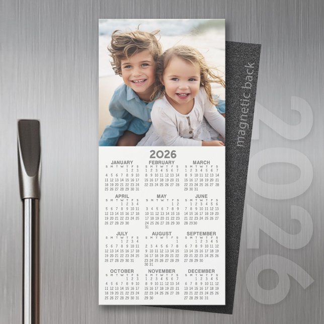 Calendrier 1 Collage de photos - Peut modifier les (2026 Calendar Magnet for the Fridge or Home Office - Add a Photo for a Personal Touch)