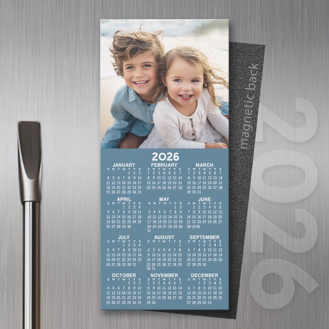 Calendrier 1 Collage photo - Peut modifier Denim B (2026 Calendar Magnet for the Fridge or Home Office - Add a Photo for a Personal Touch)
