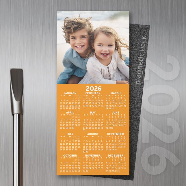 Calendrier 1 Collage photo - Peut modifier orange (2026 Calendar Magnet for the Fridge or Home Office - Add a Photo for a Personal Touch)
