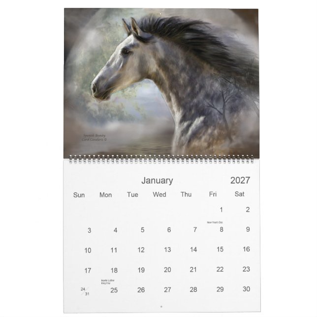 Calendrier 2011 d'art de chevaux (Jan 2027)