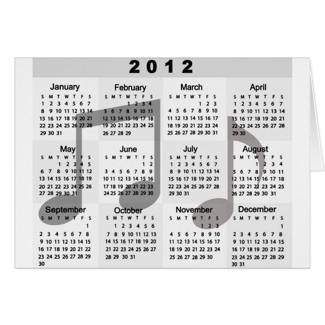 Calendrier 2012 avec la copie de notes musicales (Devant horizontal)