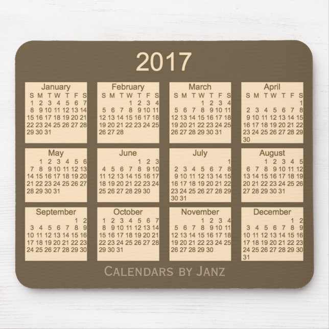 Calendrier 2017 Brown par le tapis de souris de (Devant)