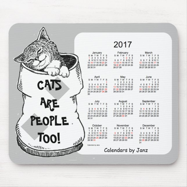 Calendrier 2017 de chat par le tapis de souris (Devant)