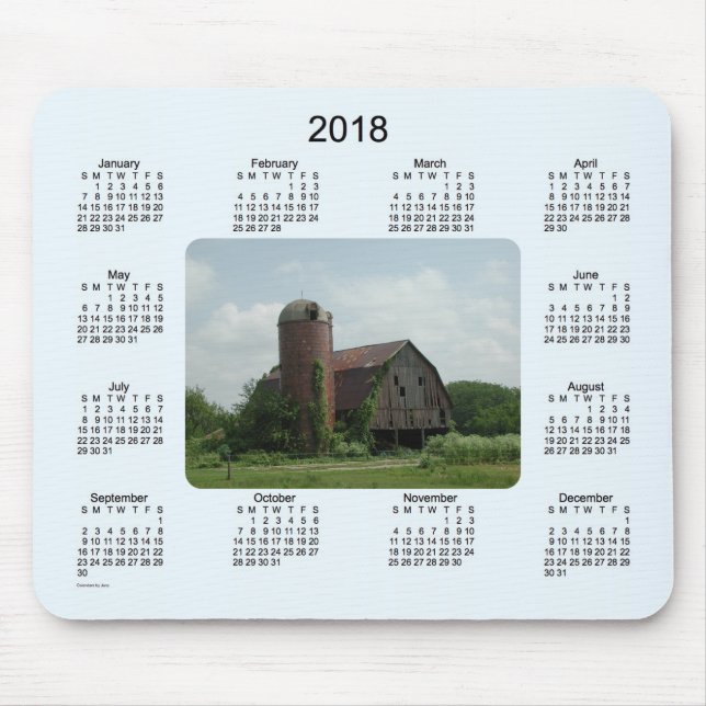Calendrier 2018 de grange par le tapis de souris (Devant)