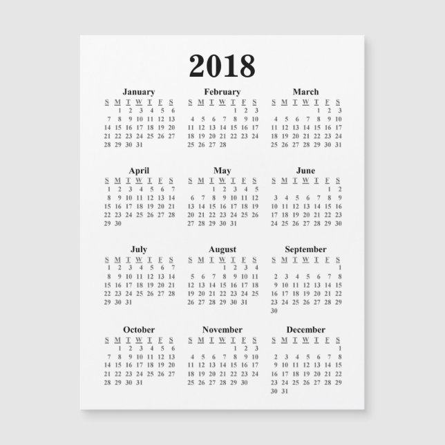 Calendrier 2018 en blanc (Devant)